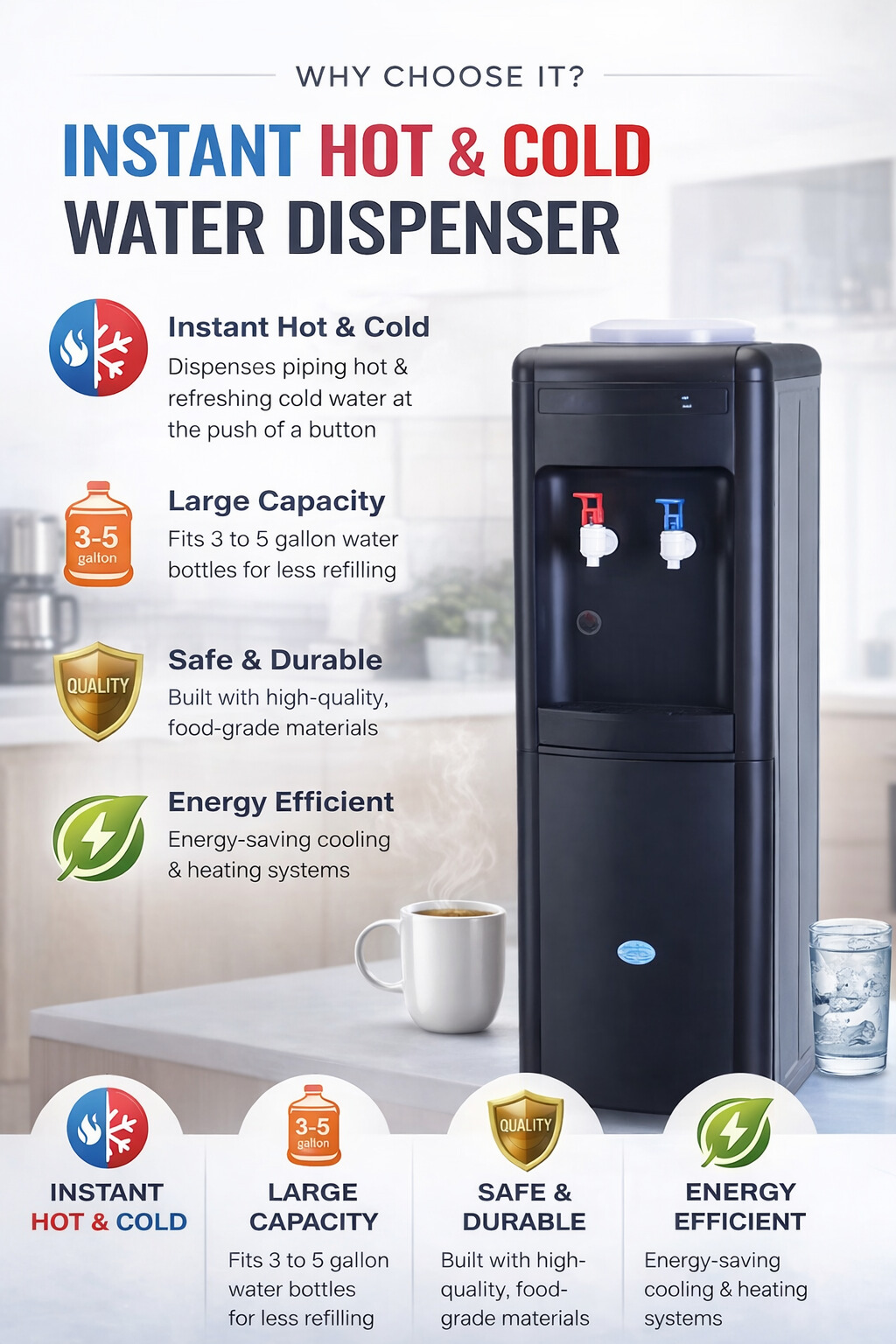 Fast Cooling Heating Hot and Cold Compressor Cooling Water Dispenser