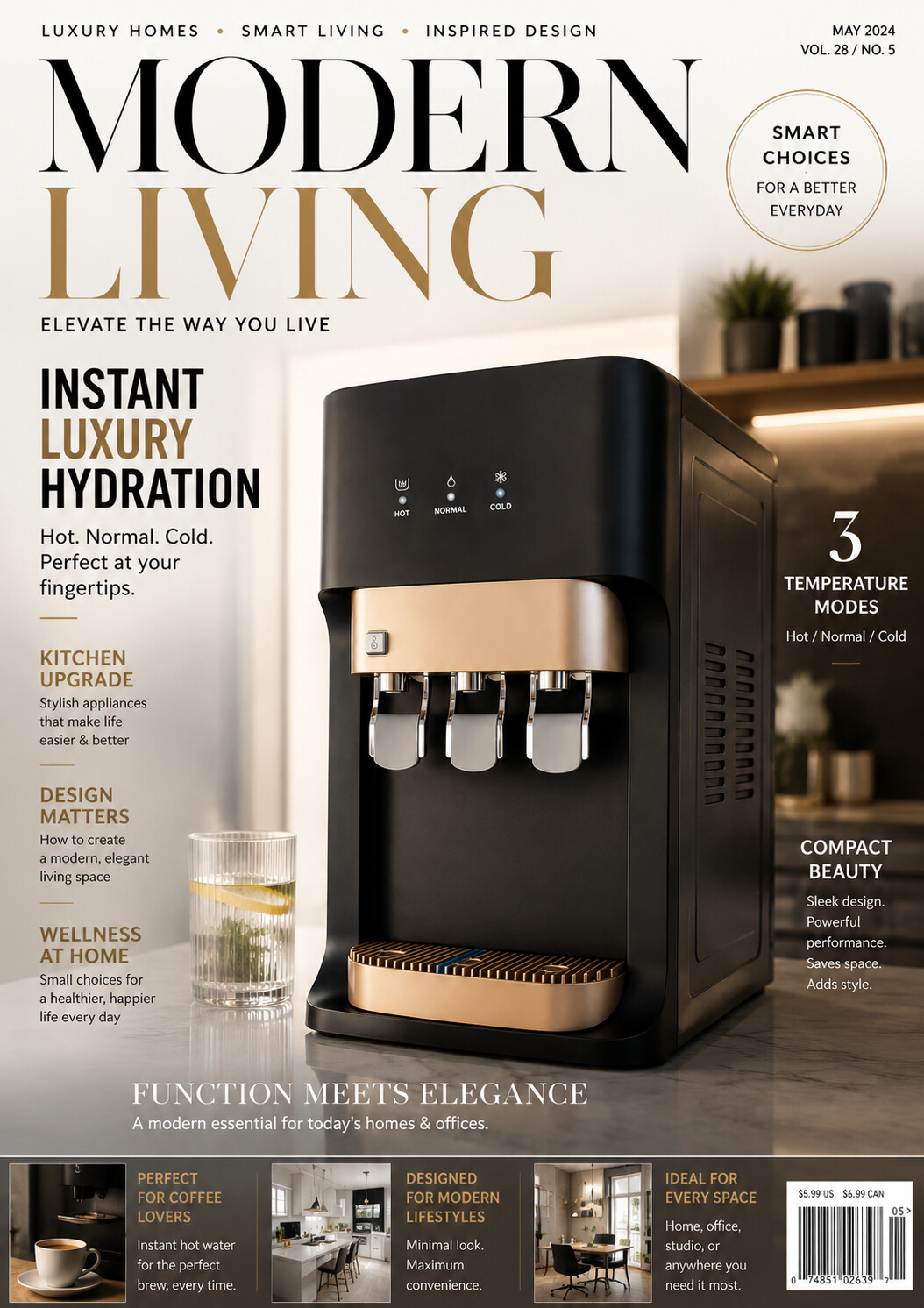 Compact Desktop Home Kitchen Hot and Cold Compressor Cooling Water Dispenser
