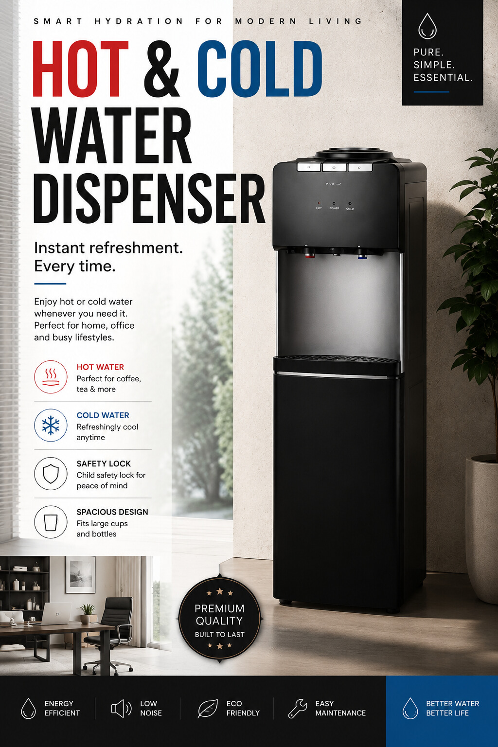 Smart Touch Screen Bottom Loading Water Dispenser Hot and Cold Compressor Cooling