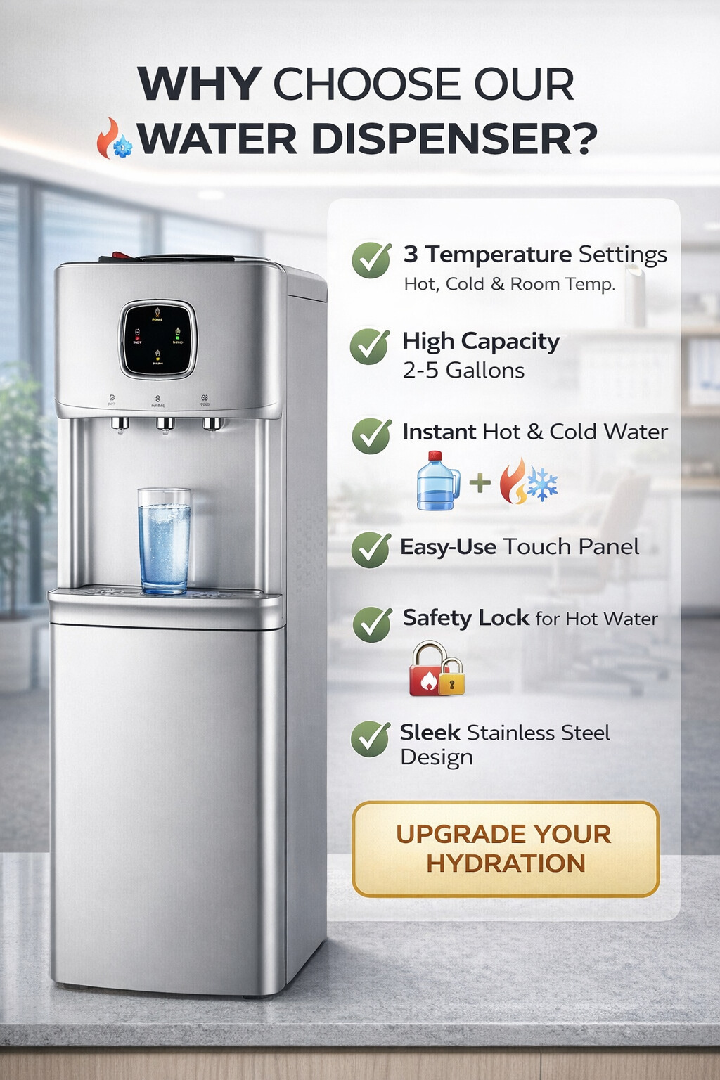 Standing or Desktop Hot and Cold Compressor Cooling Water Dispenser