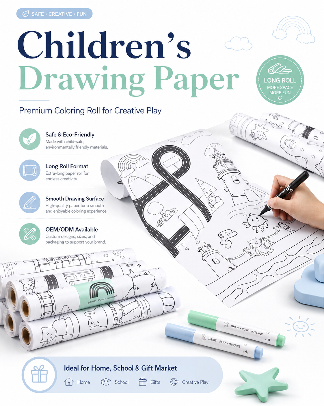 kids drawing paper roll