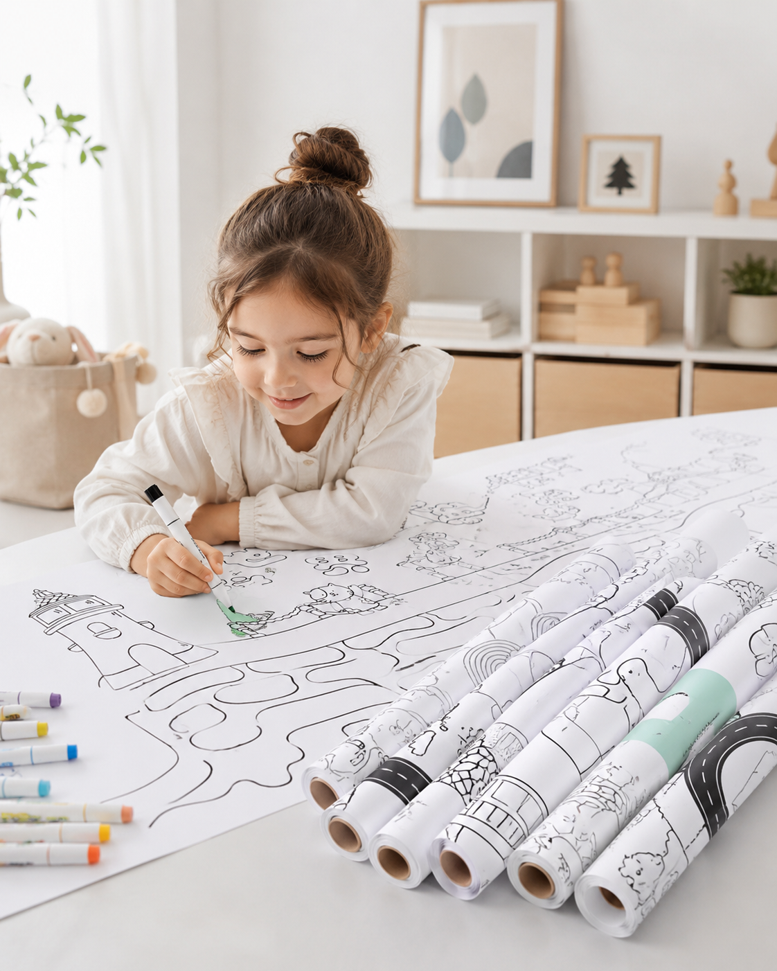 kids drawing paper roll