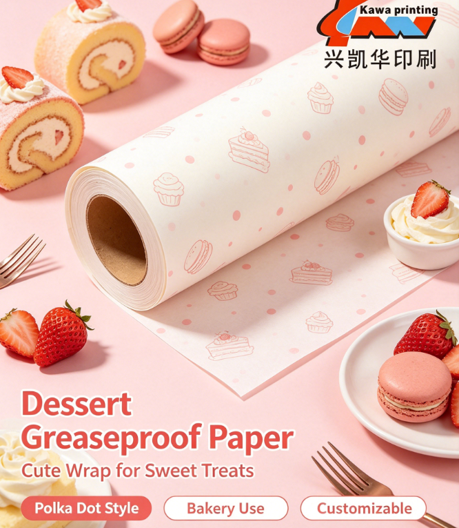 Wholesale Food Grade Greaseproof Paper Roll, Custom Logo Print