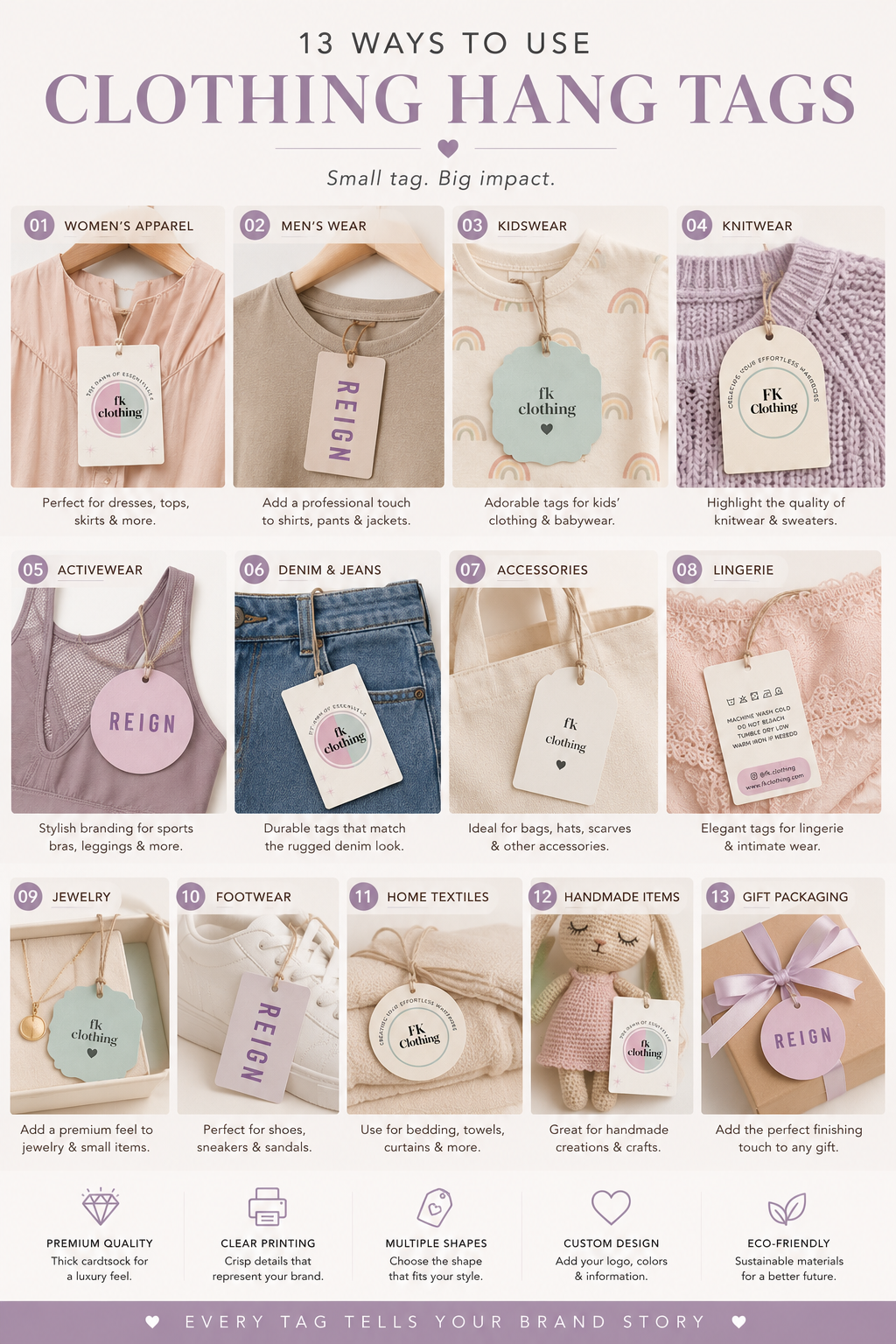 Custom Clothing Hang Tags | Die-Cut Shapes, Gold Foil, Embossing & Spot UV | Premium Cardstock Tags