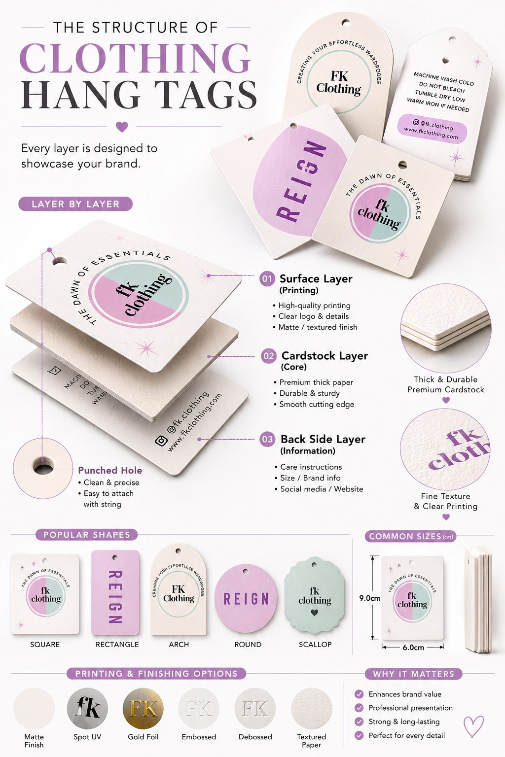 Custom Clothing Hang Tags | Die-Cut Shapes, Gold Foil, Embossing & Spot UV | Premium Cardstock Tags