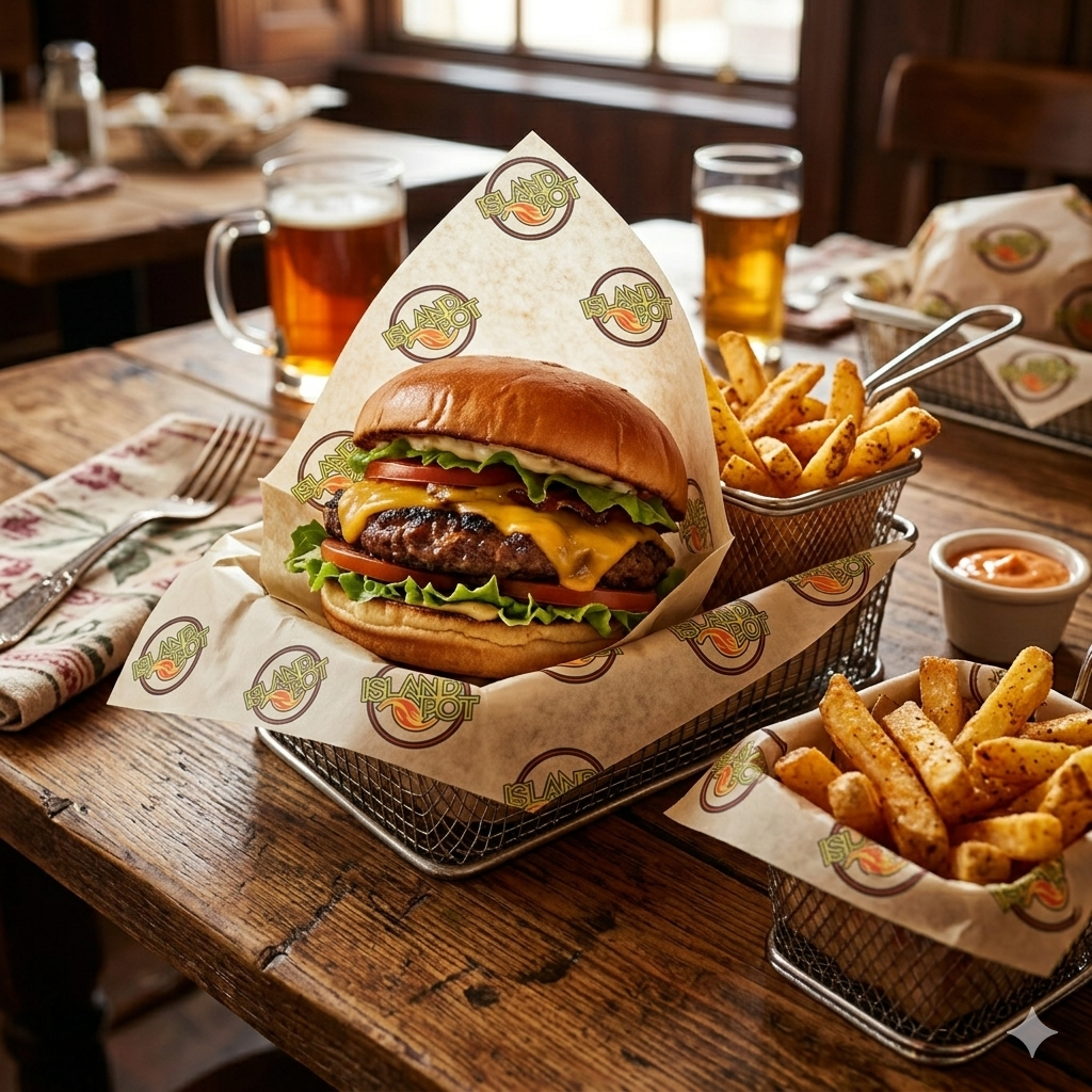 Food Grade Greaseproof Wrapping Paper | PFAS-Free Custom Printed Paper for Burger, Bakery & Takeaway Packaging | Custom Size & GSM Available
