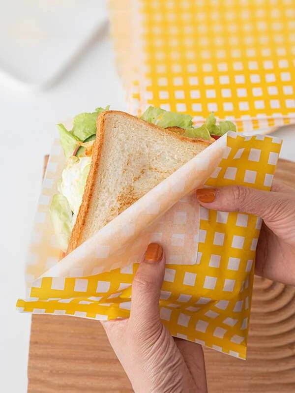 Custom Printed L-Shape Sandwich Wrap Paper Bag | Food Grade Greaseproof Paper Sleeve for Takeaway