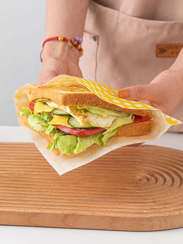 Custom Printed L-Shape Sandwich Wrap Paper Bag | Food Grade Greaseproof Paper Sleeve for Takeaway