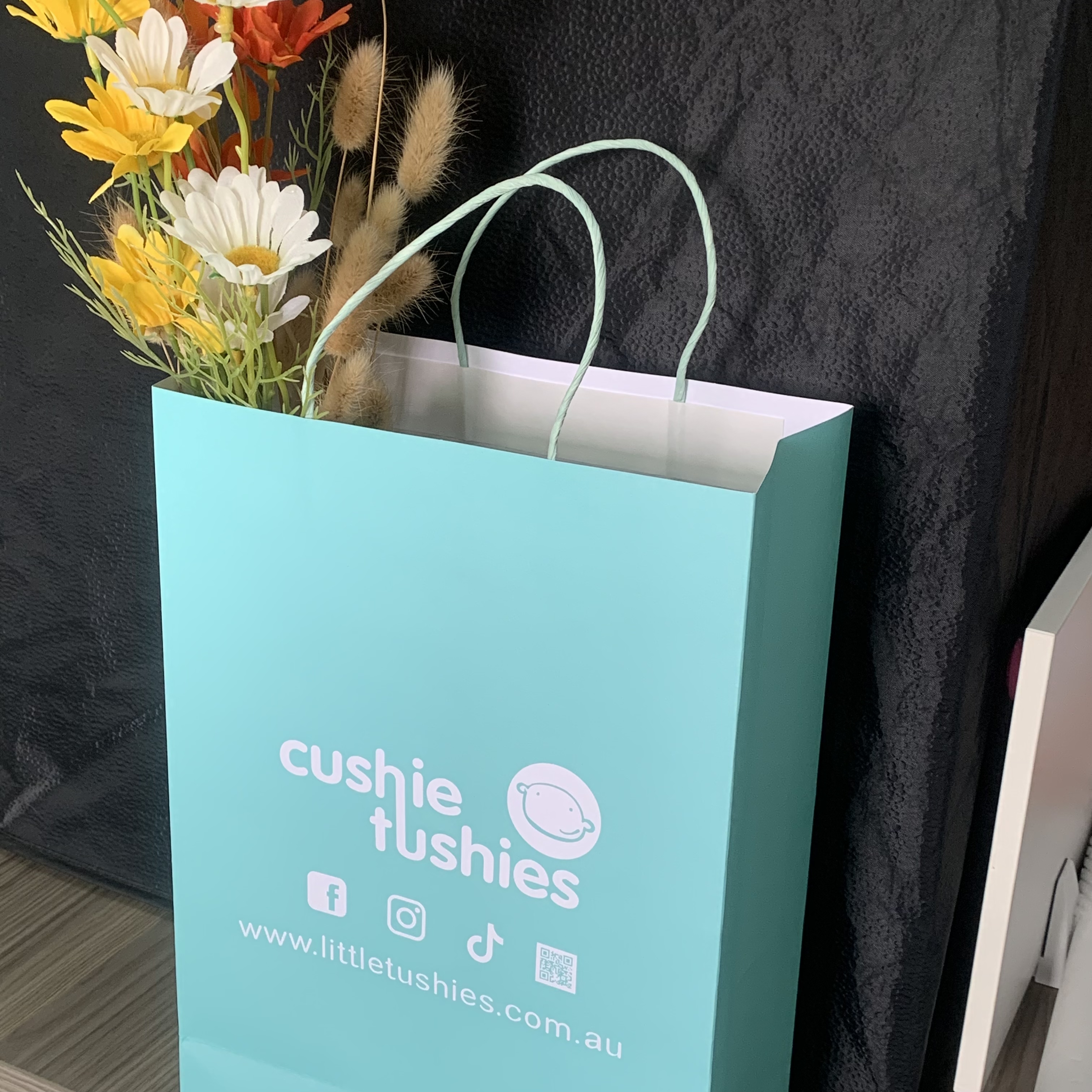 Custom White Kraft Paper Bags | Full Color Printed Shopping Bags | Premium Paper Gift Bags with Rope Handles
