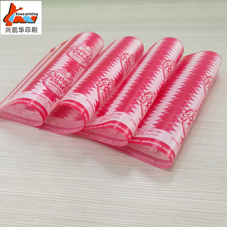 Custom Printed Food Grade Greaseproof Paper – Pink Candy Wrapping Paper for Bakery, Chocolate & Confectionery Packaging