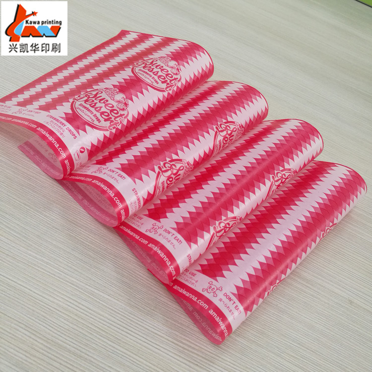 Custom Printed Food Grade Greaseproof Paper – Pink Candy Wrapping Paper for Bakery, Chocolate & Confectionery Packaging