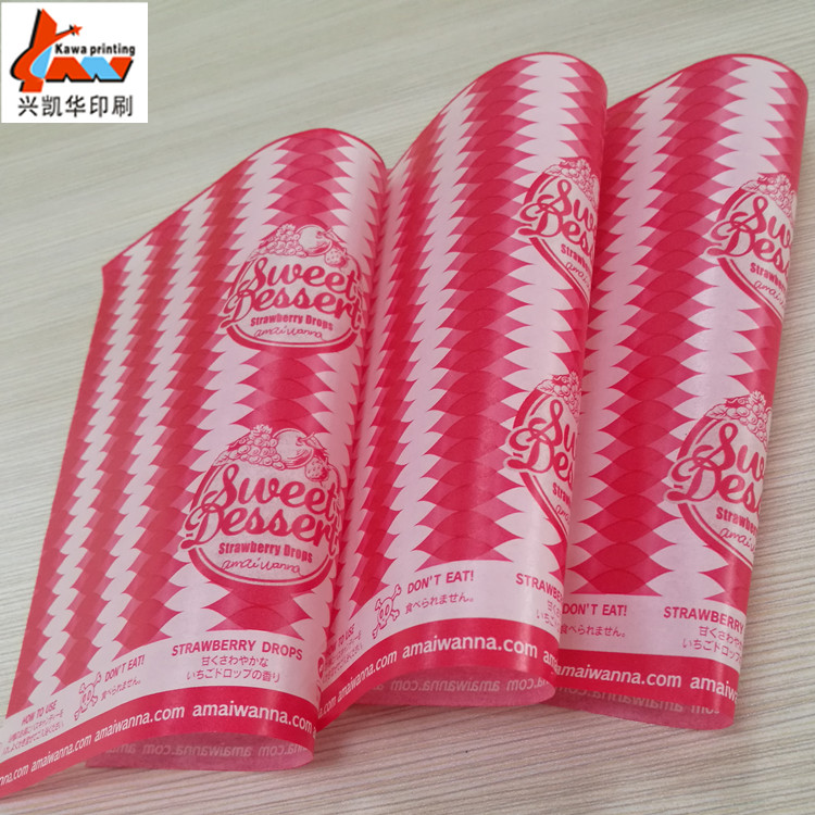 Custom Printed Food Grade Greaseproof Paper – Pink Candy Wrapping Paper for Bakery, Chocolate & Confectionery Packaging