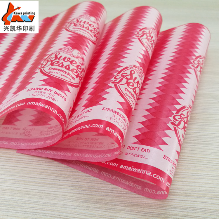 Custom Printed Food Grade Greaseproof Paper – Pink Candy Wrapping Paper for Bakery, Chocolate & Confectionery Packaging
