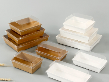 Custom Kraft Food Packaging Box with Transparent PET Lid | Takeaway Dessert, Sushi & Bakery Packaging Container