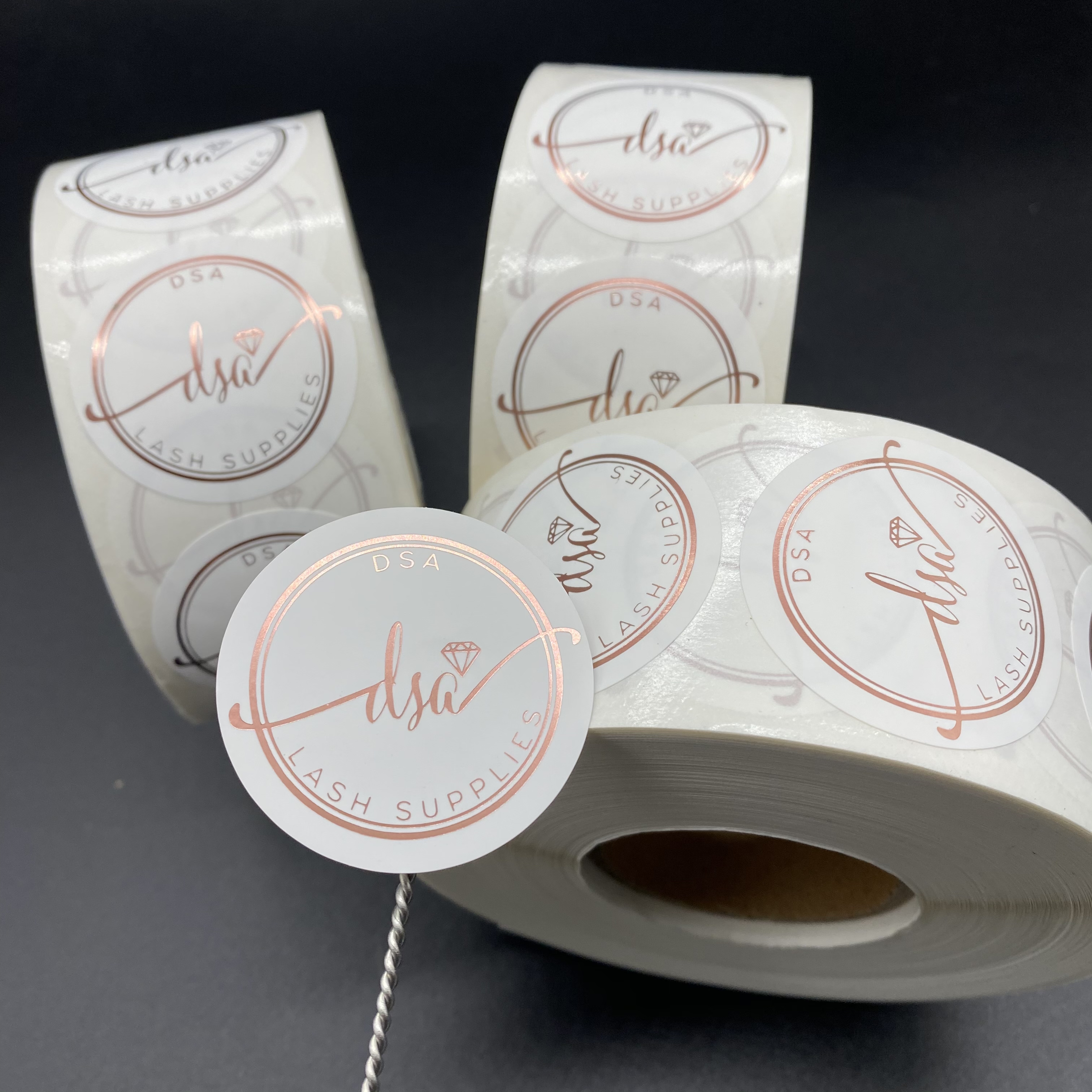 Custom Rose Gold Foil Stickers | Matte White Logo Labels | Round Packaging Seal Stickers | Custom Printed Brand Labels