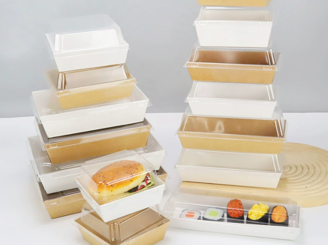 Custom Kraft Food Packaging Box with Transparent PET Lid | Takeaway Dessert, Sushi & Bakery Packaging Container
