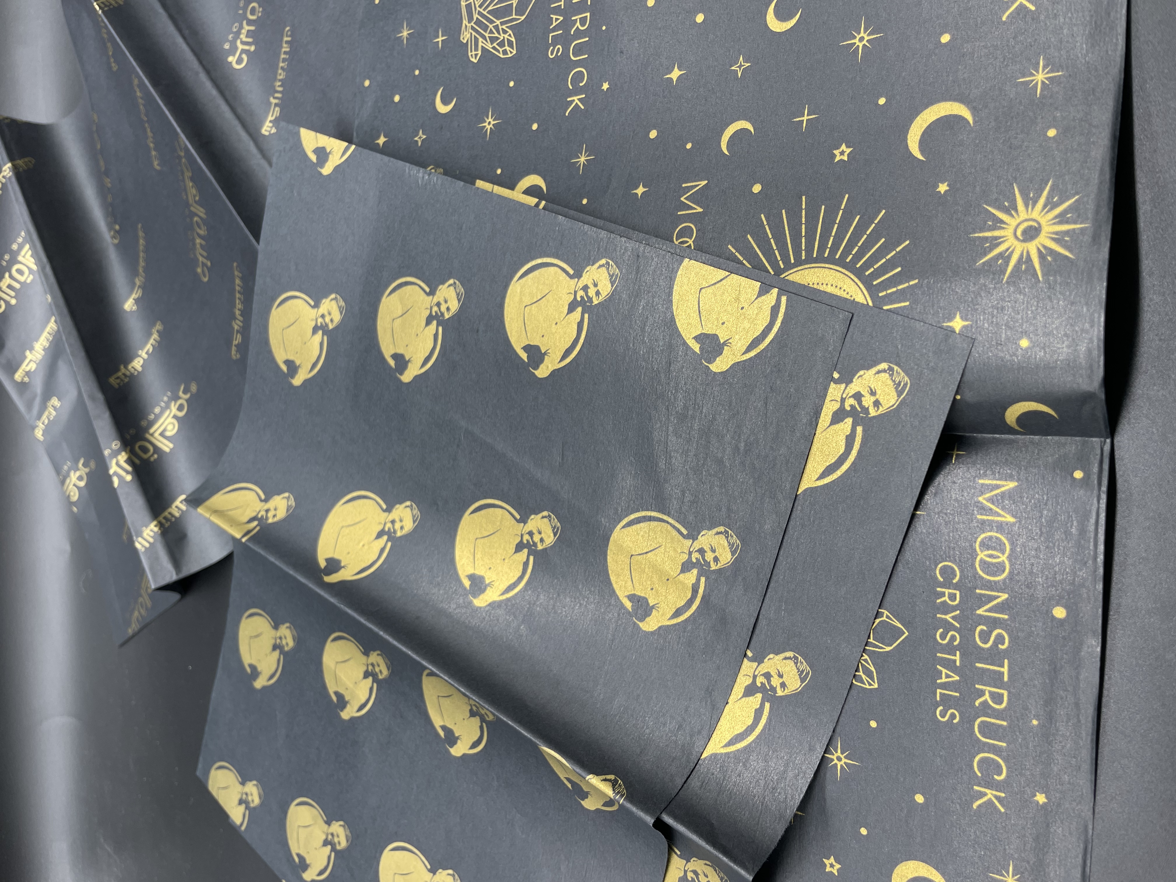 Custom Black Tissue Paper with Metallic Printing | Luxury Branded Packaging Tissue Paper