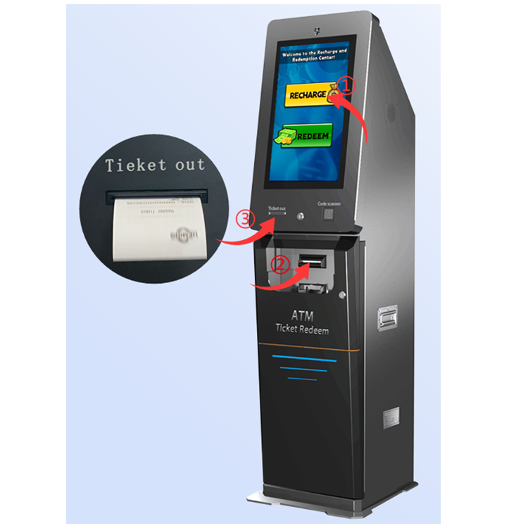 HET ATM 2150 Ticket Redeem Vertical Touch Screen Exchange ATM Kiosk at Factory Price for Self-Banknote Dispensing Payout Machine